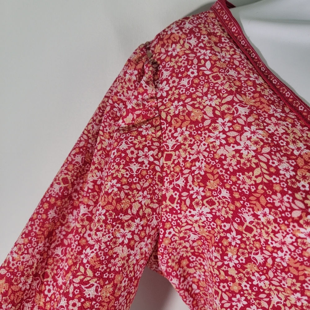 NWT MAX STUDIO Red Dott Print Wrap Midi Dress Size M Smocked Cuff Long Sleeve - Picture 6 of 12